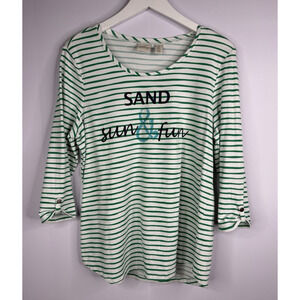 Zenergy Chicos 3/4 Sleeve Top Womens Sz 2 L Sand Sun & Fun Beach Nautical Vacay